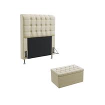 Kit Cabeceira Estofada Para Cama Box Rana 90 Para Cama de Solteiro e Calçadeira Sagitarius Sued Bege Aradecor Kit Cabeceira Estofada Para Cama Box Rana 90 Para Cama de Solteiro e Calçadeira Sagitarius Sued Bege Aradecor