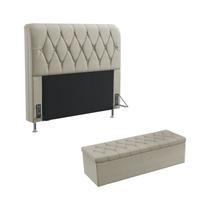 Kit Cabeceira Estofada Para Cama Box Sirius 195 Para Cama King e Calçadeira Sagitarius Bege Aradecor