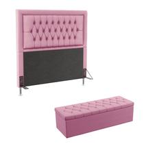 Kit Cabeceira Estofada Pegasus e Calçadeira Sagitarius 160 Para Cama Queen Sued Rosê Aradecor