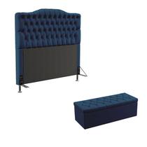 Kit Cabeceira Estofada Pollux e Calçadeira Sagitarius 160 Para Cama Queen Sued Azul Marinho Aradecor Kit Cabeceira Estofada Pollux e Calçadeira Sagitarius 160 Para Cama Queen Sued Azul Marinho Aradecor