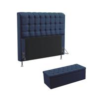 Kit Cabeceira Estofada Rana 160 Para Cama Queen e Calçadeira Sagitarius Sued Azul Marinho Aradecor Kit Cabeceira Estofada Rana 160 Para Cama Queen e Calçadeira Sagitarius Sued Azul Marinho Aradecor