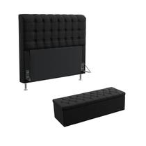 Kit Cabeceira Estofada Rana 195 Para Cama King e Calçadeira Sagitarius Sued Preto Aradecor