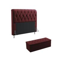 Kit Cabeceira Estofada Sirius 140 Para Cama de Casal e Calçadeira Sagitarius Sued Bordô Aradecor