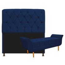 Kit Cabeceira Estofado Lady e Recamier Ari 140 cm Casal Suede Azul Marinho - Amarena Móveis Kit Cabeceira Estofado Lady e Recamier Ari 140 cm Casal Suede Azul Marinho - Amarena Móveis