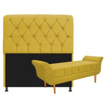 Kit Cabeceira Estofado Lady e Recamier Ari 160 cm Queen Size Suede Amarelo - Amarena Móveis Kit Cabeceira Estofado Lady e Recamier Ari 160 cm Queen Size Suede Amarelo - Amarena Móveis