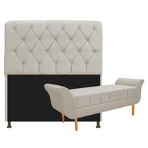 Kit Cabeceira Estofado Lady e Recamier Ari 160 cm Queen Size Suede Bege - Amarena Móveis Kit Cabeceira Estofado Lady e Recamier Ari 160 cm Queen Size Suede Bege - Amarena Móveis