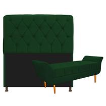 Kit Cabeceira Estofado Lady e Recamier Ari 160 cm Queen Size Suede Verde - Amarena Móveis Kit Cabeceira Estofado Lady e Recamier Ari 160 cm Queen Size Suede Verde - Amarena Móveis