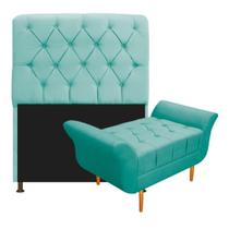 Kit Cabeceira Estofado Lady e Recamier Ari 90 cm Solteiro Suede Azul Tiffany - Amarena Móveis Kit Cabeceira Estofado Lady e Recamier Ari 90 cm Solteiro Suede Azul Tiffany - Amarena Móveis