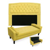 Kit Cabeceira Geovana + Calçadeira Baú Felix Casal 140cm Suede - Renascer Decor