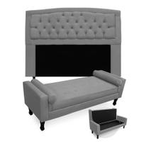 Kit Cabeceira Geovana + Calçadeira Baú Felix King Size 195cm Suede - Renascer Decor