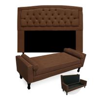 Kit Cabeceira Geovana + Calçadeira Baú Felix Queen Size 160cm Suede - Renascer Decor