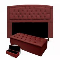 Kit Cabeceira Geovana + Calçadeira Baú Mirage Casal 140cm Suede - Renascer Decor