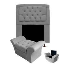 Kit Cabeceira Geovana + Calçadeira Baú Veneza Solteiro 100cm Suede - Renascer Decor