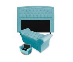 Kit Cabeceira Geovana + Calçadeira Veneza Solteiro 100cm com Strass Suede