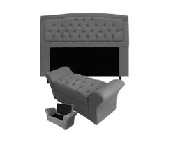 Kit Cabeceira Geovana Com Baú Veneza King 195 cm Suede Cinza - INCASA DECOR