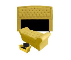 Kit Cabeceira Geovana Com Baú Veneza Solteiro 90 cm Suede Amarelo - INCASA DECOR Kit Cabeceira Geovana Com Baú Veneza Solteiro 90 cm Suede Amarelo - INCASA DECOR