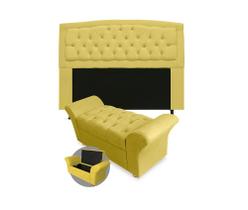 Kit cabeceira geovana solteiro 90cm mais calcadeira veneza 90cm suede amarelo