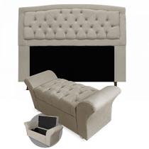 Kit Cabeceira Giovana e Calçadeira Veneza Cama Casal Box Queen 160 cm Suede Bege - Jm Interiores