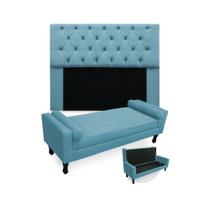Kit Cabeceira King Lady 195 cm Mais Calçadeira Felix 195 cm Suede Azul Turquesa Kit Cabeceira King Lady 195 cm Mais Calçadeira Felix 195 cm Suede Azul Turquesa