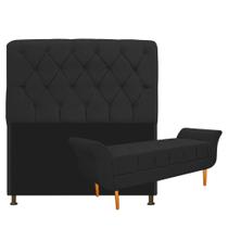 Kit Cabeceira Lady e Recamier Ari 140 cm Casal Corano Preto - ADJ Decor