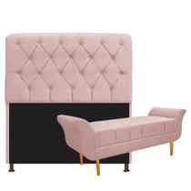 Kit Cabeceira Lady e Recamier Ari 195 cm King Size Suede Rosê - Doce Sonho Móveis