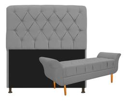 Kit Cabeceira Lady e Recamier Ari 90 cm Solteiro Corano Cinza - Amarena Móveis