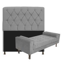 Kit Cabeceira Lady e Recamier Félix 100 cm Solteiro Corano Cinza - Doce Sonho Móveis