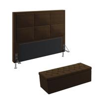 Kit Cabeceira Maia 140 Para Cama de Casal e Calçadeira Sagitarius Sued Marrom Aradecor