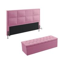 Kit Cabeceira Maia 195 Para Cama King e Calçadeira Sagitarius Sued Rosê Aradecor