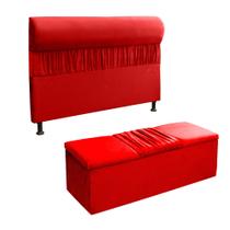 Kit Cabeceira Mais Calçadeira Baú King 195cm Para Cama Box Vitória Suede Vermelho - DS Estofados