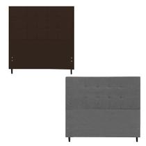 Kit Cabeceira Maveric Estofada Casal 144Cm Marrom Botão Tecido + Cabeceira Maveric Solteiro 94Cm Chumbo