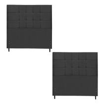 Kit Cabeceira Maveric Estofada Casal 144Cm Preto Botão Tecido + Cabeceira Maveric Solteiro 94Cm Preto