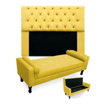 Kit Cabeceira Mirage + Calçadeira Baú Felix Casal 140cm Suede - Renascer Decor