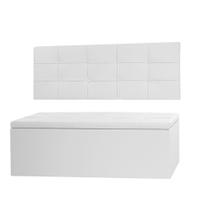 Kit Cabeceira Painel e Calçadeira Baú Casal 1,40m Roma Material Sintético Branco SKY MOBILE