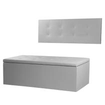 Kit Cabeceira Painel e Calçadeira Baú King 1,95m Berlim Material Sintético Cinza SKY MOBILE Kit Cabeceira Painel e Calçadeira Baú King 1,95m Berlim Material Sintético Cinza SKY MOBILE