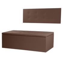Kit Cabeceira Painel e Calçadeira Baú King 1,95m Berlim Material Sintético Marrom SKY MOBILE Kit Cabeceira Painel e Calçadeira Baú King 1,95m Berlim Material Sintético Marrom SKY MOBILE