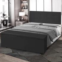 Kit Cabeceira Painel e Calçadeira Baú King 1,95m Berlim Material Sintético Preto SKY MOBILE Kit Cabeceira Painel e Calçadeira Baú King 1,95m Berlim Material Sintético Preto SKY MOBILE