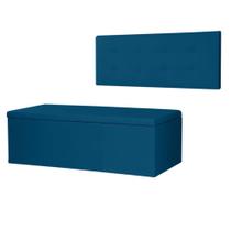 Kit Cabeceira Painel e Calçadeira Baú King 1,95m Berlim Suede Azul Marinho SKY MOBILE Kit Cabeceira Painel e Calçadeira Baú King 1,95m Berlim Suede Azul Marinho SKY MOBILE