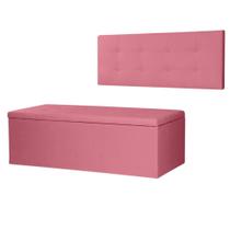 Kit Cabeceira Painel e Calçadeira Baú King 1,95m Berlim Suede Rosa SKY MOBILE Kit Cabeceira Painel e Calçadeira Baú King 1,95m Berlim Suede Rosa SKY MOBILE