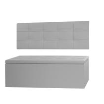Kit Cabeceira Painel e Calçadeira Baú Queen 1,60m Roma Material Sintético Cinza SKY MOBILE