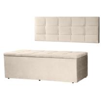 Kit Cabeceira Painel e Calçadeira Baú Queen 1,60m Roma Suede Bege SKY MOBILE