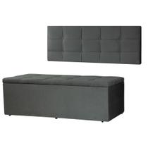 Kit Cabeceira Painel e Calçadeira Baú Queen 1,60m Roma Suede Cinza SKY MOBILE Kit Cabeceira Painel e Calçadeira Baú Queen 1,60m Roma Suede Cinza SKY MOBILE