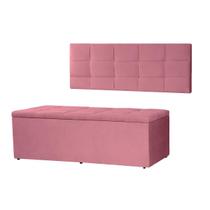 Kit Cabeceira Painel e Calçadeira Baú Queen 1,60m Roma Suede Rosa SKY MOBILE