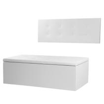 Kit Cabeceira Painel e Calçadeira Baú Solteiro 0,90m Berlim Material Sintético Branco SKY MOBILE