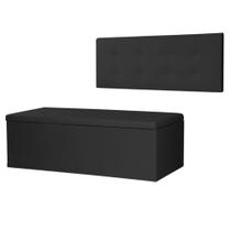 Kit Cabeceira Painel e Calçadeira Baú Solteiro 0,90m Berlim Suede Preto Dal Poz Estofados