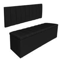 Kit Cabeceira Painel e Calçadeira Baú Solteiro 0,90m Londres Suede Preto Dal Poz Estofados