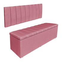 Kit Cabeceira Painel e Calçadeira Baú Solteiro 0,90m Londres Suede Rosa Dal Poz Estofados