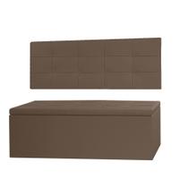Kit Cabeceira Painel e Calçadeira Baú Solteiro 0,90m Roma Material Sintético Marrom SKY MOBILE