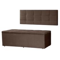 Kit Cabeceira Painel e Calçadeira Baú Solteiro 0,90m Roma Suede Marrom SKY MOBILE Kit Cabeceira Painel e Calçadeira Baú Solteiro 0,90m Roma Suede Marrom SKY MOBILE