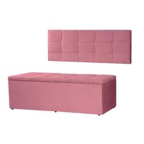 Kit Cabeceira Painel e Calçadeira Baú Solteiro 0,90m Roma Suede Rosa Dal Poz Estofados